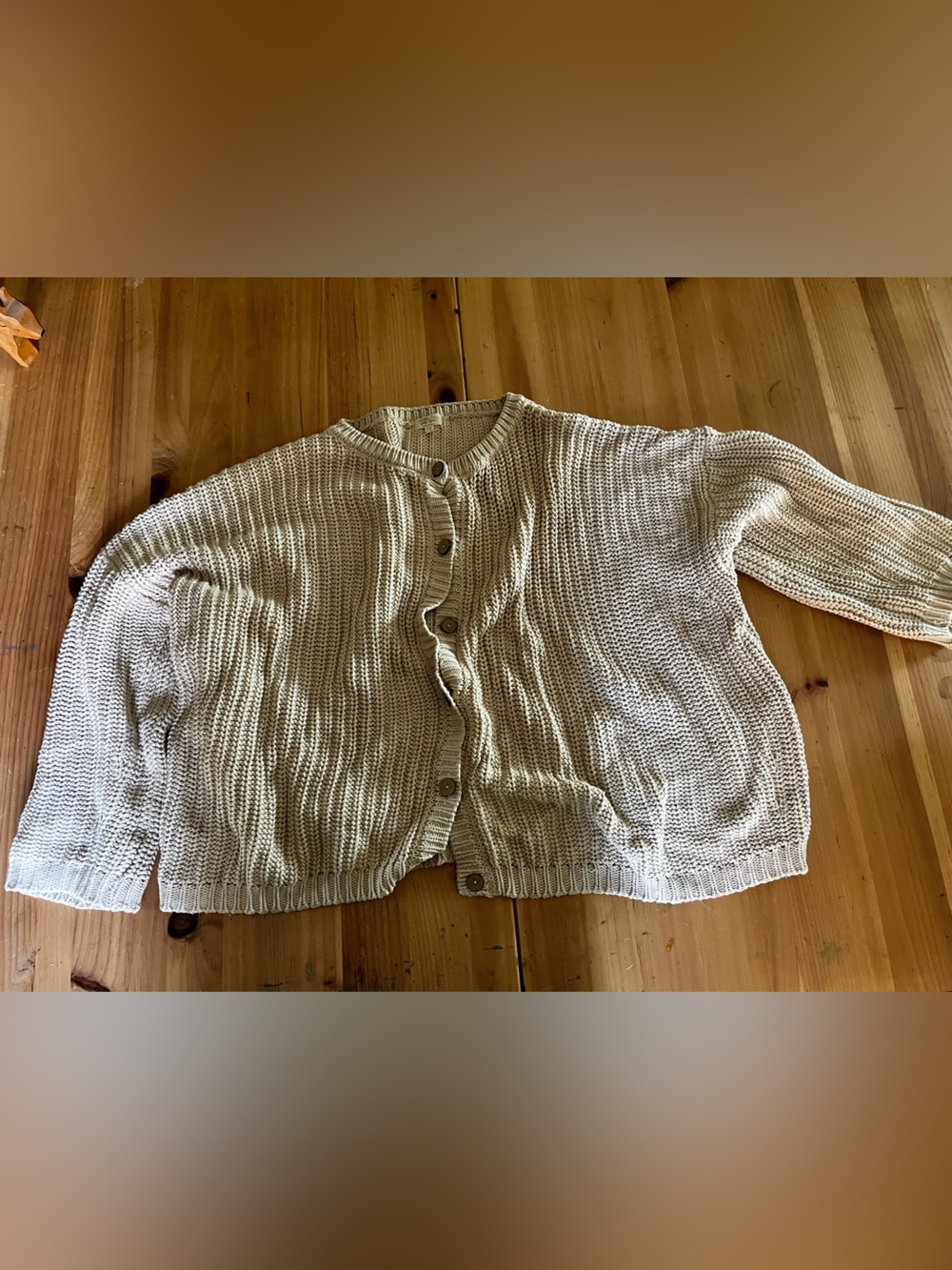 Relaxed Knit Button-Front Cardigan in Cream
